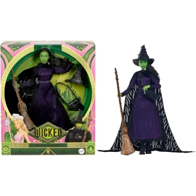 Abbildung von Mattel Wicked Elphaba Deluxe Modepuppe und Accessoires, vom Film inspirierter Look mit geflochtenen Haaren, verschiedene Posen möglich, HXY38