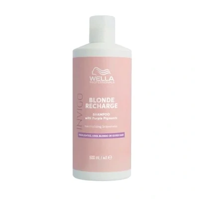 Abbildung von Wella Professionals Invigo Blonde Recharge Shampoo Silbershampoo für blondiertes Haar entfernt Gelbstich und belebt Blondtöne mit Vitamin E 500 ml