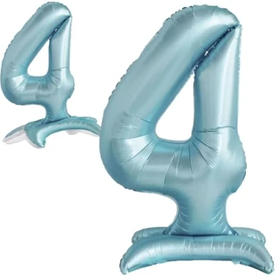 Abbildung von Luftballon 4. Geburtstag Zahl 4 Hellblau Stehende XXL Riesen Folienballon 82cm Geburtstagsdeko Jungen Ballon Deko zum Geburtstag.