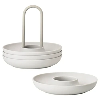 Abbildung von Zone Denmark Singles Eierbecher aus Silikon, Eierhalter, Stapelbar, 4er Set mit Halter, Durchm. 11,2 cm, Höhe 9,5 Warm Grey