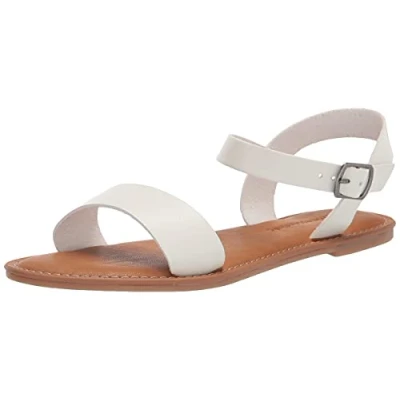 Abbildung von Amazon Essentials Damen Sandale mit Zwei Riemen und Schnalle, Weiß, 44.5 EU Weit