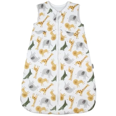 Abbildung von TupTam Schlafsack Baby 2.5 TOG Atmungsaktiver Ganzjahresschlafsack für Kinder, OEKO TEX zertifiziert, Farbe: Safaritiere aquarell Gelb Grau Grün, Größe: 56 62