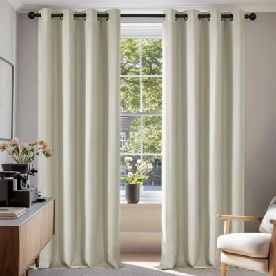 Abbildung von Deconovo Verdunkelungsgardine mit Kälteschutz Gardinen Wohnzimmer Vorhang Blickdicht, 260x140 cm(HöhexBreite), Hellbeige, 2er Set
