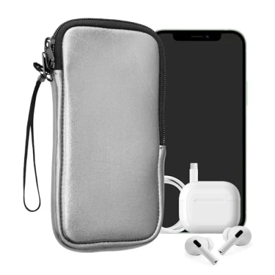 Abbildung von kwmobile Handytasche für Smartphones XXL 7&quot; Neopren Handy Hülle Metallic Grau Tasche 17,7 x 8,5 cm Innenmaße