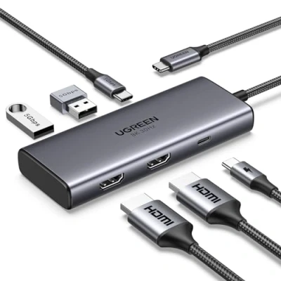 Abbildung von UGREEN Revodok 206 USB C Hub 2 HDMI Docking Station Dual HDMI, C/USB A 3.0 Ports, PD 100W Schnellladen Kompatibel mit Surface, ThinkPad, Zenbook, MacBook Air/Pro und mehr Geräten