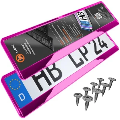 Abbildung von Kennzeichenhalter Nummernschildhalterung Auto Pink Chrom universell 520x110mm inkl. 8 Schrauben Kennzeichenhalterung Nummernschildhalter pkw 2 Stück