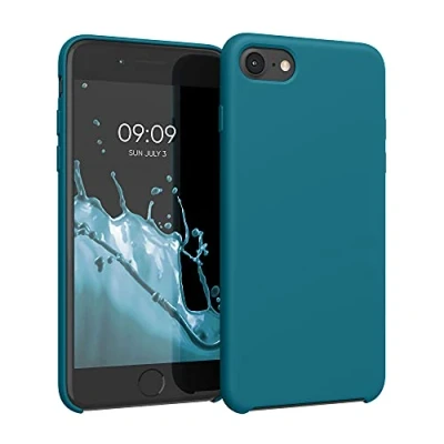 Abbildung von kwmobile Hülle kompatibel mit Apple iPhone SE (2022) / (2020) 8 7 Silikon Handy Case Handyhülle weiche Oberfläche kabelloses Laden Petrol