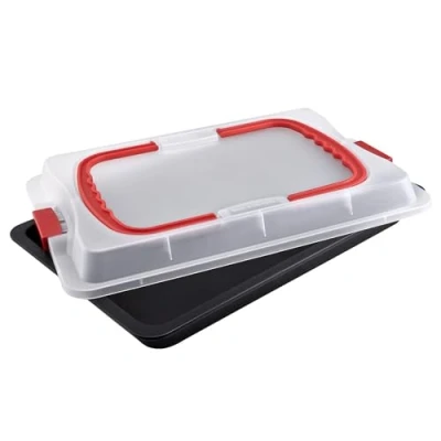 Abbildung von Dr. Oetker Backblech mit Transporthaube Bake &amp; Go 3in1: Ofenblech zum Backen, Aufbewahren und Transportieren Antihaft, 42x29x4 cm