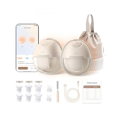 Abbildung von eufy Security Tragbare Milchpumpe S1, Elektrische handsfree mit Wärmefunktion, App Steuerung, Anpassbarer Smart Rhythmus, Krankenhausqualität Saugkraft, Mobil, Auslaufsicher Superleise
