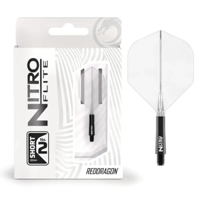 Abbildung von RED DRAGON Darts Nitro Flite Integriert Flüge &amp; Schäfte System No.2 Form und Design Schwarz Transparent Farbe, Kurz Länge