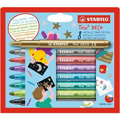Abbildung von Metallic Filzstift mit robuster XL Spitze STABILO Trio DECO 8er Pack 8 verschiedenen Farben