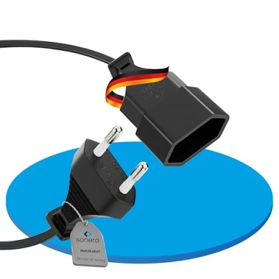Abbildung von Sonero® Euro Netzkabel, Strom Kabel für Haushaltsgeräte, Stecker auf Buchse, 1,00m, schwarz