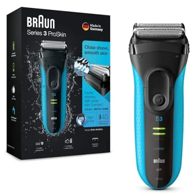 Abbildung von Braun Series 3 ProSkin Elektrorasierer mit Präzisionstrimmer, Rasierer Herren Elektrisch, elektrischer Rasierer, Wet&amp;Dry, rasierapparat, trockenrasierer, Made in Germany, 3040s, schwarz/blau