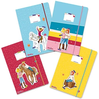 Abbildung von Papierdrachen 4 hochwertige plastikfreie Schulmappen mit Gummiband in DIN A4 Motiv Bibi und Tina Postmappe für Schüler Heftsammler Sammelhefter Set Nummer 10
