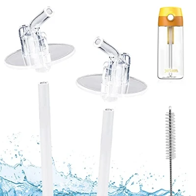 Abbildung von Ersatzstrohhalme für 500ml JARLSON Tritan Flasche &quot;EMI&quot; + Strohhalmbürste 2er Pack 2 Silikon Mundstücke, Strohhalm Erweiterungen und 1 BPA frei