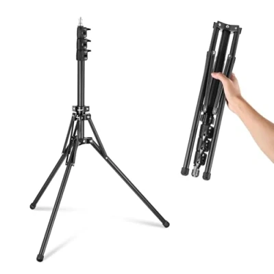 Abbildung von NEEWER Lichtstativ mit 180 umkehrbaren Beinen, 178cm tragbares Reisestativ 1/4&quot; Schraube und 5/8&quot; Bolzen, Light Stand für Innen Außenfotografie Speedlite Blitz Ringlicht Softbox, ST178B, Schwarz