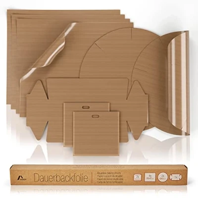 Abbildung von Amazy Dauerbackfolie für Backöfen (9er Set) Premium wiederverwendbare Backpapier hitzebeständig, und antihaftbeschichtet (4 x 36 42 cm, 2 Ø 40 1 43 24 Toastertasche 16 16,5 cm)