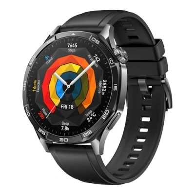 Abbildung von HUAWEI Watch GT 5 46 mm Smartwatch, Kunstvolles Design, Erweiterte Lauf und Fahrradfunktionen, Gesundheitsmonitoring, Bis zu 14 Tage Akkulaufzeit, Kompatibel mit iOS &amp; Android, Schwarz