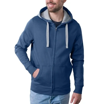 Abbildung von HRM Herren Hooded Jacket, denim, Gr. 2XL I Premium Kapuzenjacke mit Kontrast Innenfutter Basic Hoodie Reißverschluss Zip Hochwertige &amp; nachhaltige Bekleidung
