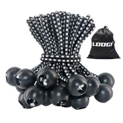 Abbildung von LOOGI Spanngummis mit Kugel 50 Stück, Planenspanner 10cm, Gummispanner Zeltgummis Expanderschlingen Gummischlaufen für Planen Zelt Banner