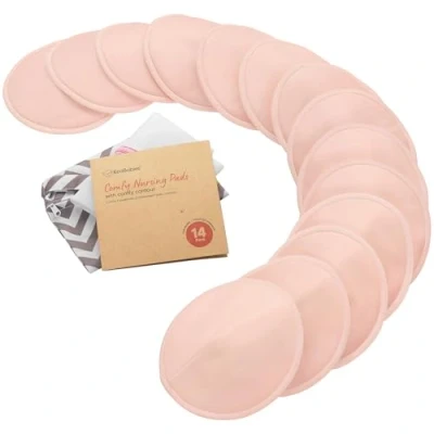 Abbildung von Bio Bambus Stilleinlagen 14 Waschbare ​+ Wäschebeutel Wiederverwendbare für die Mutterschaft Waschbar (Pink Sand, L 12cm)