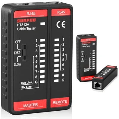 Abbildung von SURFOU Lan Tester Netzwerk Kabeltester, Rj45 Netzwerktester Für Cat7 Cat6 Cat Kabel, Netzwerkkabel Kabelprüfer Ethernet Network Cable Testgerät, Netzwerkkabeltester Internet kabel Prüfgerät