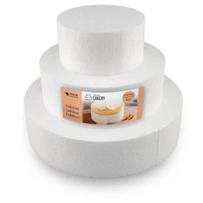 Abbildung von MCE Commerce Styropor Torte Set dreistöckig H 5cm, 10cm; 15cm; 20cm, Weiß, 20x15cm