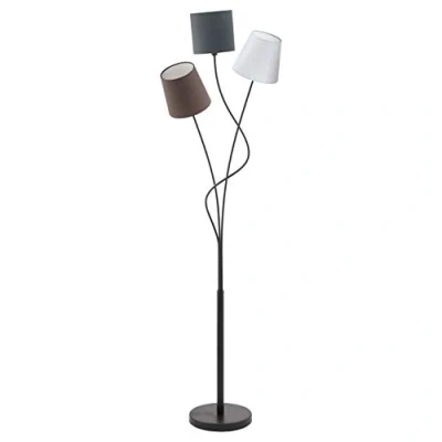 Abbildung von EGLO Stehlampe Maronda, 3 flammige Stehleuchte, Standleuchte aus Stahl und Stoff, Farbe: Schwarz, anthrazit, weiß, braun, Fassung: E14, inkl. Trittschalter, 27.5 x 3.5 152 cm