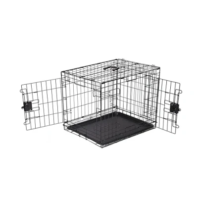 Abbildung von Amazon Basics Zusammenklappbarer Hundekäfig aus Metalldraht mit Bodenschale, Doppeltür, schwarz, L 76 x B 48 H 53 cm