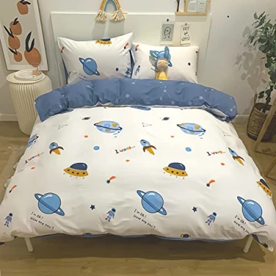 Abbildung von Bettwäsche Kinder 100x135 Jungen Mädchen Rakete Motiv mit Sternen 100% Baumwolle kinderbettwäsche + 40x60 Kissenbuzug