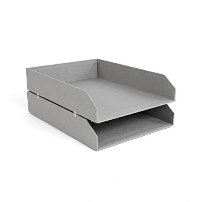 Abbildung von Bigso Box of Sweden Hakan 2er Set Briefablage für den Schreibtisch stapelbare Ablagefächer Briefe, Dokumente usw, Ordnungssystem aus Faserplatte mit Papier grau