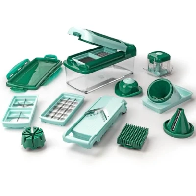 Abbildung von Genius Nicer Dicer Fusion Smart Julietti Mint Grün 16 Teile Alles Schneider Reiben Julienne Spiralen Hobeln Würfeln Schneid Gerät Bekannt aus TV NEU, 28.5 x 21 16.3 cm