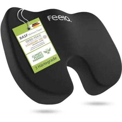 Abbildung von feela.® Orthopädisches Autositzkissen [3 Härtegrade] Keilkissen Auto für besseren Sitzkomfort Entlastet das Steißbein Sitzkissen Auto, Sitzkeilkissen, Fahrersitz Kissen (Hart)