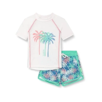 Abbildung von Playshoes Unisex Kinder UV Schutz Bade Set zweiteilig Schwimmshirt Badeshorts Badebekleidung, Palmen Ecru, 86/92