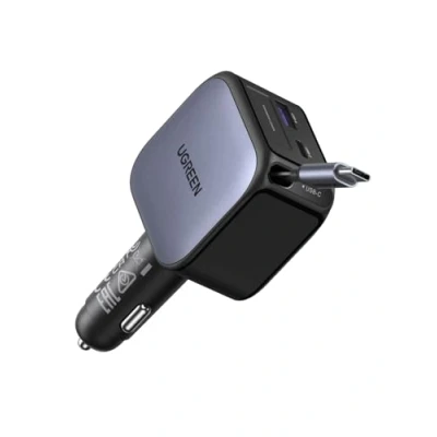 Abbildung von UGREEN Nexode 90W 3 in 1 Zigarettenanzünder USB C Ausziehbares Auto Ladegerät 60W eingebautes Kabel zubehör 12V KfZ Adapter für iPhone 16/15, MacBook, Galaxy S25/24, GPS usw.