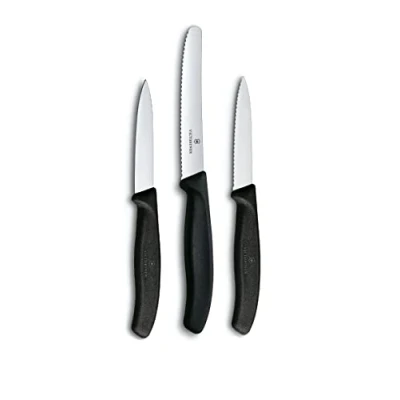 Abbildung von Victorinox Swiss Classic Gemüsemesser Set, 3 teilig, gerader Schliff, Extra Scharf, Robuster Kunststoffgriff, schwarz