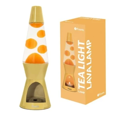 Abbildung von Fisura Lavalampe mit Kerze. ohne Strom. Gelbe Lavalampe. Umweltfreundliche Lampe. Originelles Geschenk. 29 cm x 8,5 (Kerze Nicht enthalten)