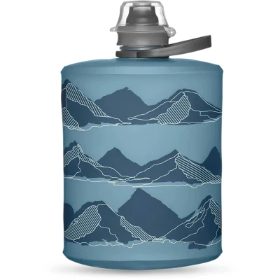 Abbildung von HydraPak Stow (500ml, 17oz) Zusammenklappbare Wasserflasche Ultraleichte &amp; verpackbare Reiseflasche, flexible Ski , Wander Fahrrad oder Kletterflasche Tahoe Blue Berg Design