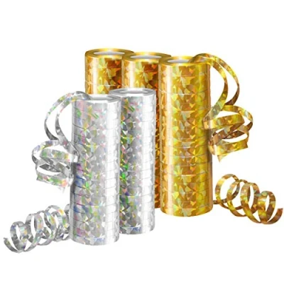 Abbildung von Luftschlangen Metallic Gold &amp; Silber, Party Deko 5 Rollen mit 18 Glitzernden für Geburtstag 5STK