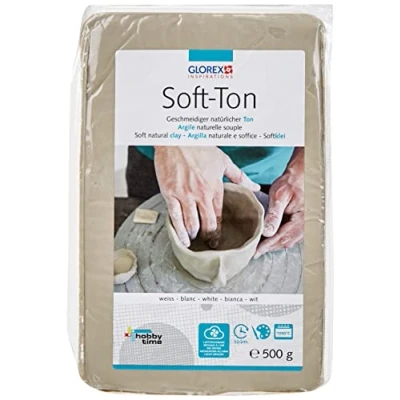 Abbildung von GLOREX 6 8075 101 Soft Ton weiß 500 g, natürlicher, besonders weicher und geschmeidiger Ton, lufthärtend für Brennofen geeignet, sehr gut Kinder geeignet