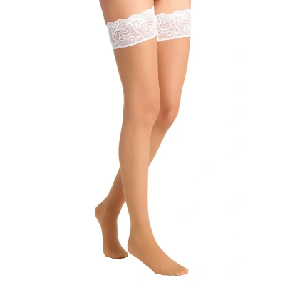 Abbildung von Falke MATT Deluxe 20 Denier STAY UPS Transparent Overkneestrümpfe, Damen, Größe: 35 37, Powder/champagne