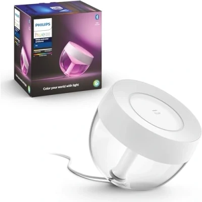 Abbildung von Philips Hue White &amp; Color Ambiance Iris Tischleuchte (570 lm), dimmbare Tischlampe für das Lichtsystem mit 16 Mio. Farben, smarte Lichtsteuerung über Sprache oder App, weiß