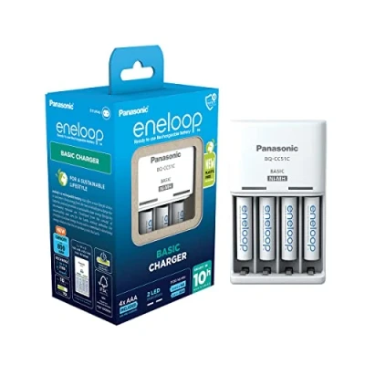 Abbildung von eneloop Basic Ladegerät, für 2 4 AA/AAA NI MH Akkus, 10 Stunden Ladezeit, 6 Sicherheitsfunktionen, inkl. AAA Akkus (800 mAh)