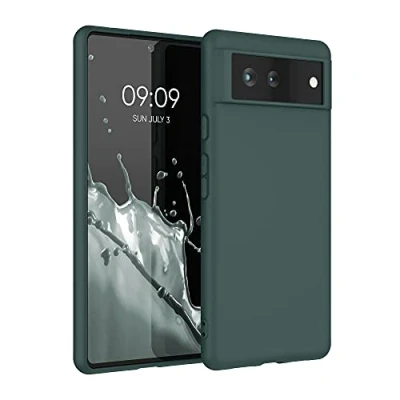 Abbildung von kwmobile Hülle kompatibel mit Google Pixel 6 weiches TPU Silikon Case Cover geeignet für kabelloses Laden Blaugrün