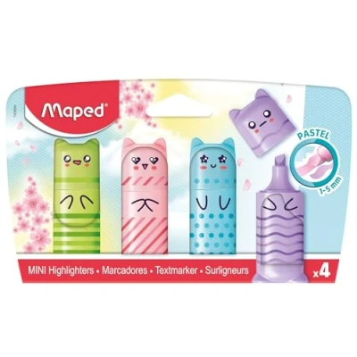 Abbildung von Maped niedliche MINI Format Textmarker PASTELL 4 verschiedene Pastellfarben: lindgrün, rose, hellblau, flieder