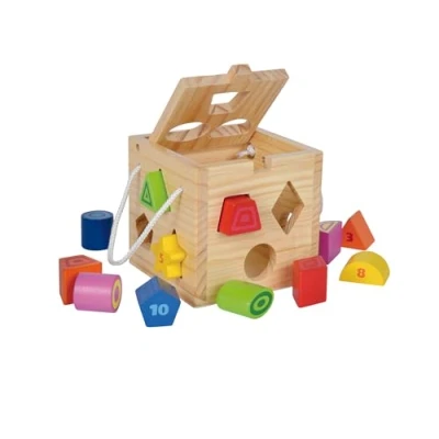 Abbildung von Eichhorn 100002092 Steckwürfel aus Holz, Kiefernholz, Motorikwürfel mit 12 Steckbausteinen, Holzspielzeug für Kinder ab Monaten, Größe: 14,5x14,5x14,5 cm