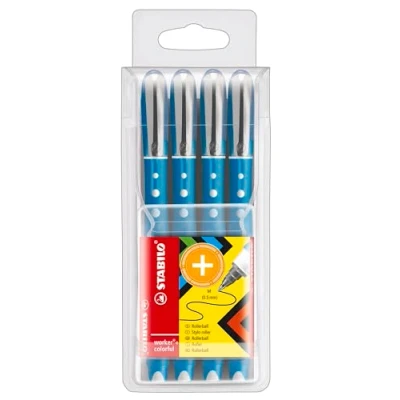 Abbildung von Tintenroller STABILO worker+ colorful medium 4er Pack blau