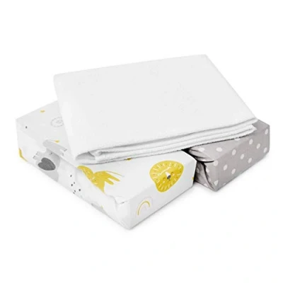 Abbildung von FlyIdeas Spannbettlaken für Beistellbett 90x55 cm, 3 STK 100% Zertif. Baumwolle 2 + 1 Matratzenschoner Wasserdicht alle Babybettchen 50x90 / 60x90 40x90 45x90 etc.