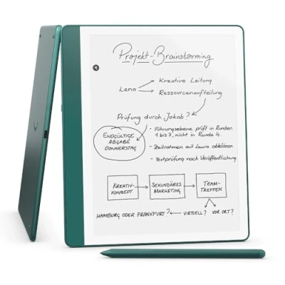 Abbildung von Der neue Amazon Kindle Scribe (64 GB) Neuartiges Display Mit gleichmäßigem Rahmen Direktes Schreiben in Büchern und Dokumenten Premium Eingabestift Jadegrün Metallic