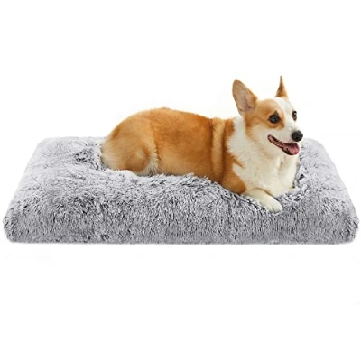 Abbildung von Feandrea Hundebett, Hundekissen, Flauschige Hundematte, Langer Plüsch, 95 x 60 cm, weiche Polsterung, maschinenwaschbar, multifunktional, Ombré Grau PGW202G01